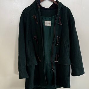 Green Toggle Hooded Wool Coat